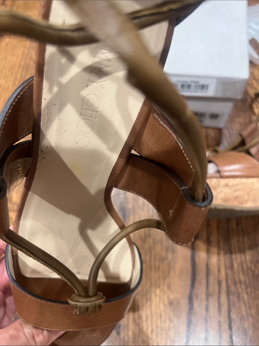 Jimmy Choo Nelson Brown Leather Cork Wedge Sandals - Picture 5 of 7